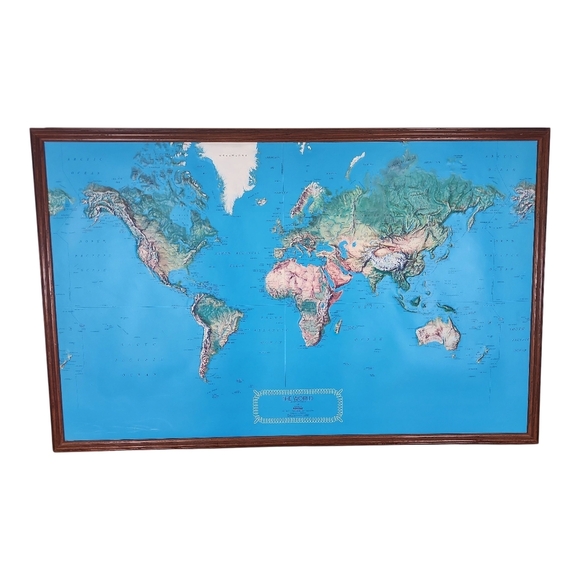 VTG 1991 Raised Relief World Map by Kistler | Framed 3D Topographic Wall Map - Picture 1 of 6